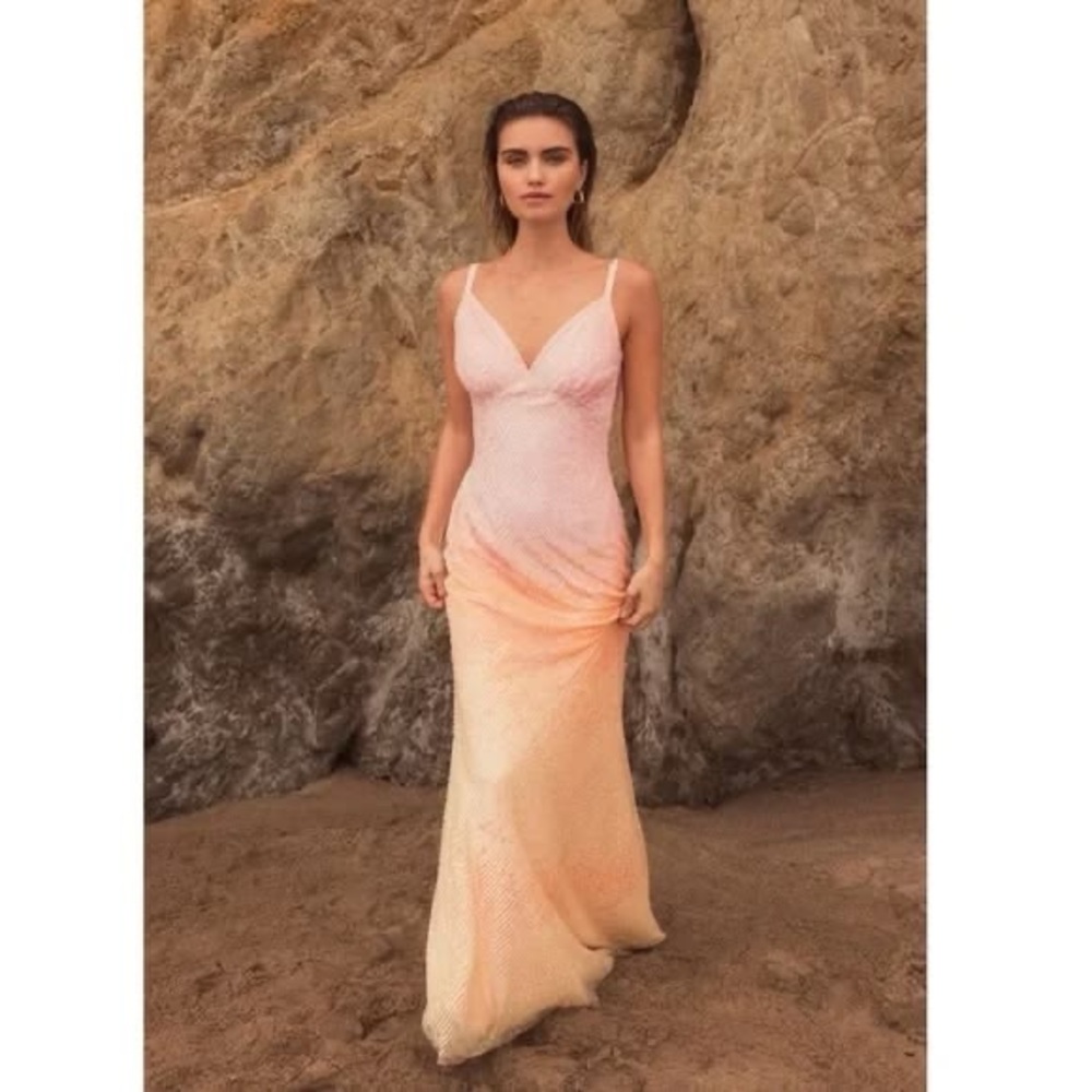 SOLD Mac Duggal 5763 Sunset Ombre Pink Sequin Open Back Maxi Gown Dress Size 8 - Picture 12 of 16
